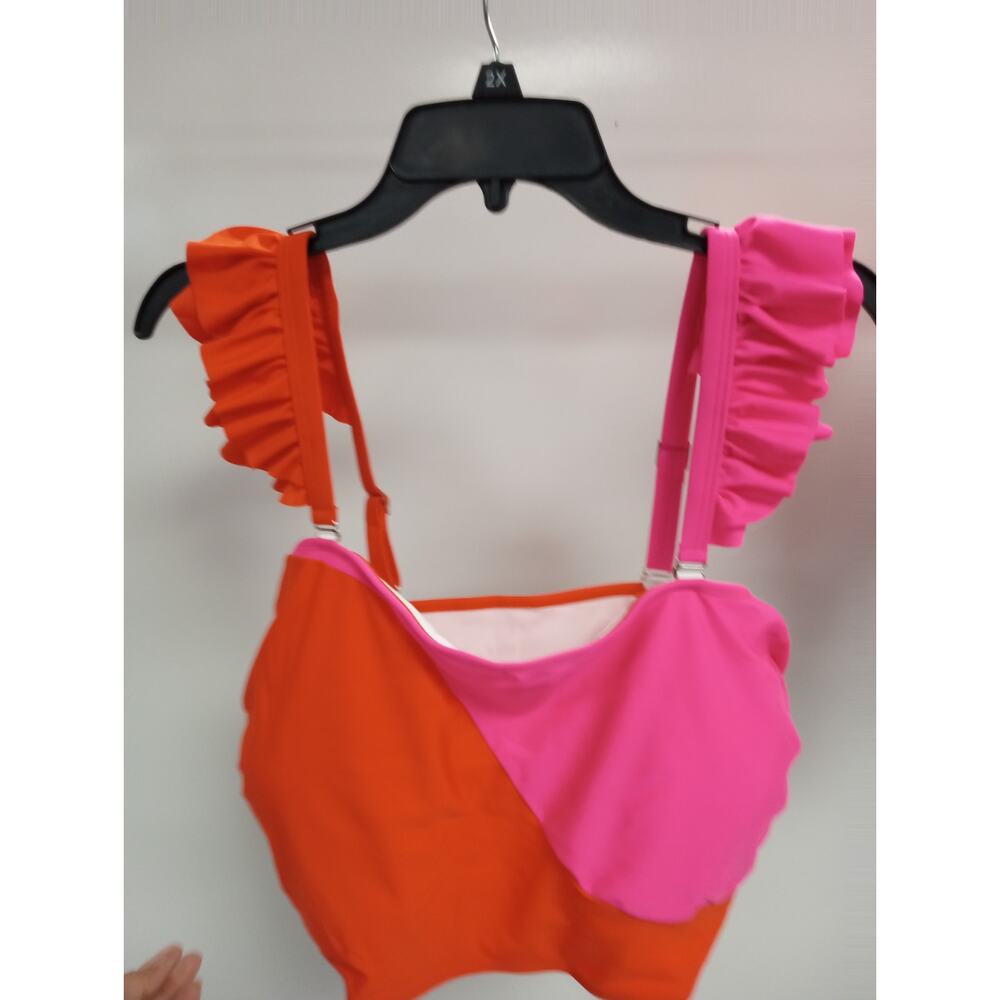 2 pc Pink/Orange Colorful Tankini Swimsuit Size 3X  0345